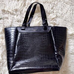 Christian Villa Crocodile Embossed Genuine Leather Black Tote Bag Made in Italy